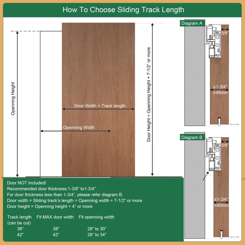 DIYHD 38" Concealed Sliding Door Hardware Kit with Soft Close & Floor Rail, Light Weight Hidden Track Wall Mount System for Openning Width Up to 30", No Door Included - Image 4